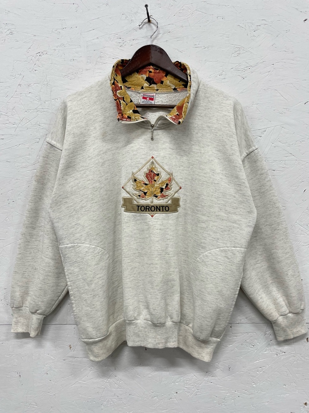 Vintage 90s Toronto Embroidered Quarter Zip Sweatshirt, Size M